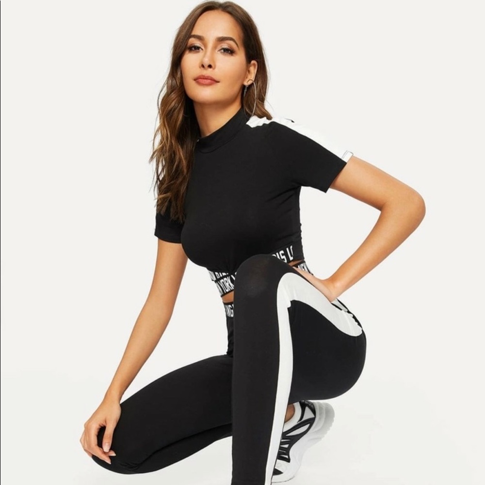 NWT Side seam Letter Crop Top and Leggings Set